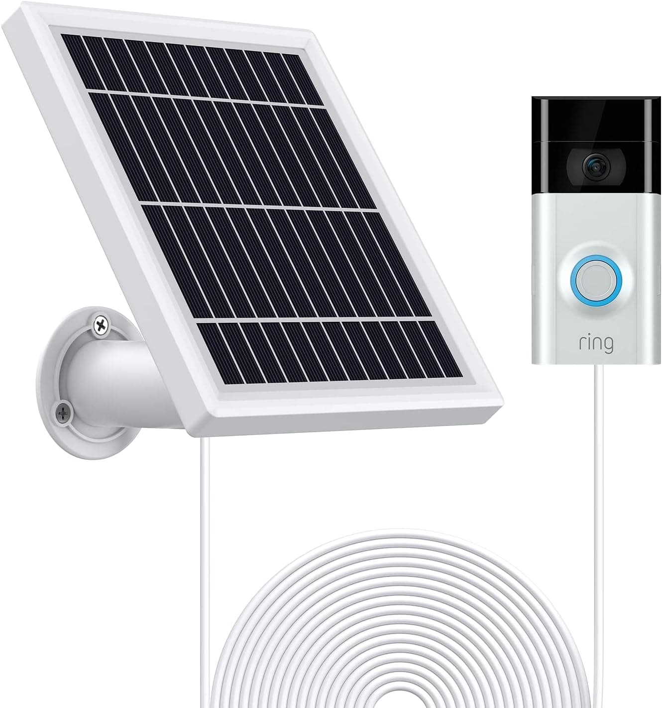 OLAIKE Solar Panel with 3.8m/12ft Power Cable for All-New Video Doorbell 4 & Doorbell 2 & 3 & 3 Plus, Includes Adjustable Wall Mount,Waterproof Charging(Camera not Included),Square-White