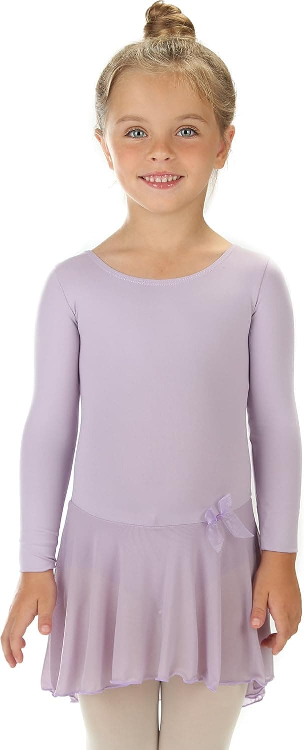 Elowel Girls' Ruffle Long Sleeve Skirted Leotard, Multiple Colors Ballet / Gymnastic / Dance Clothes