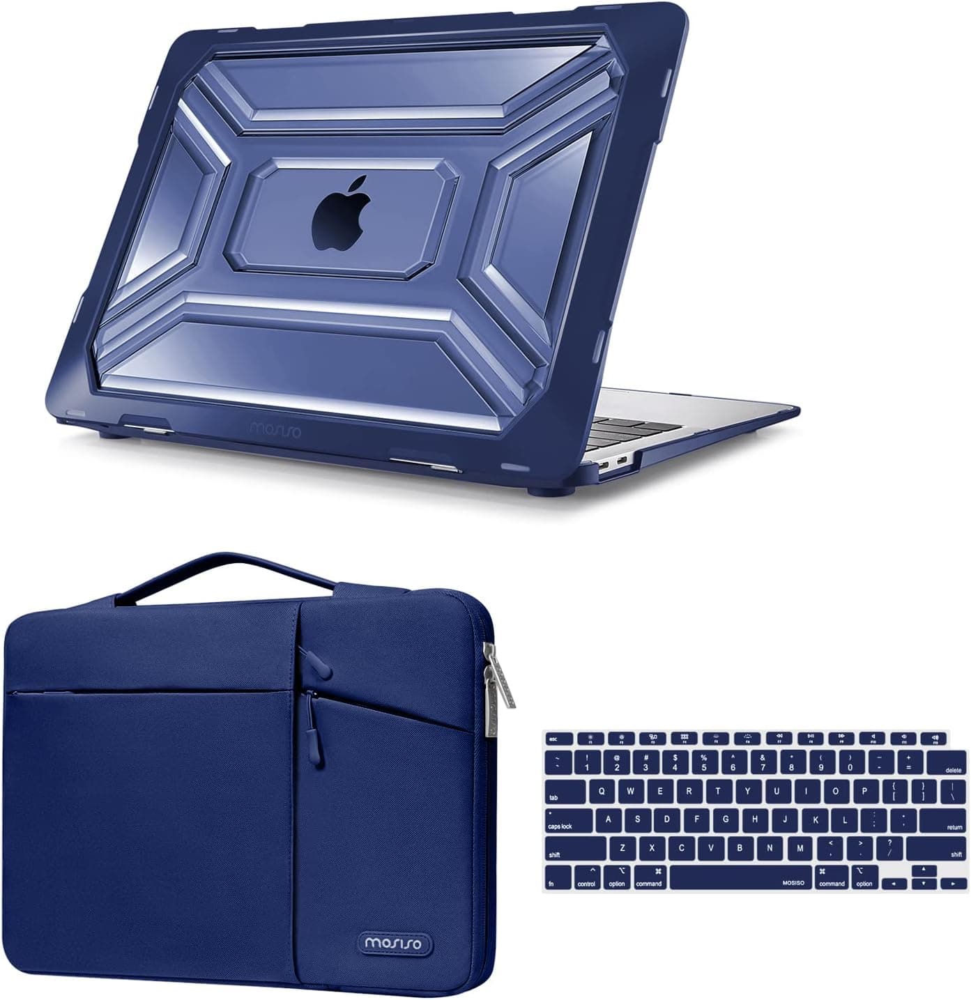 MOSISO Compatible with MacBook Air 13 inch Case 2022 2021 2020 Release A2337 M1 A2179 Retina Display Touch ID, Plastic Hard Shell Case with TPU Bumper&Carrying Sleeve Bag&Keyboard Cover, Navy Blue