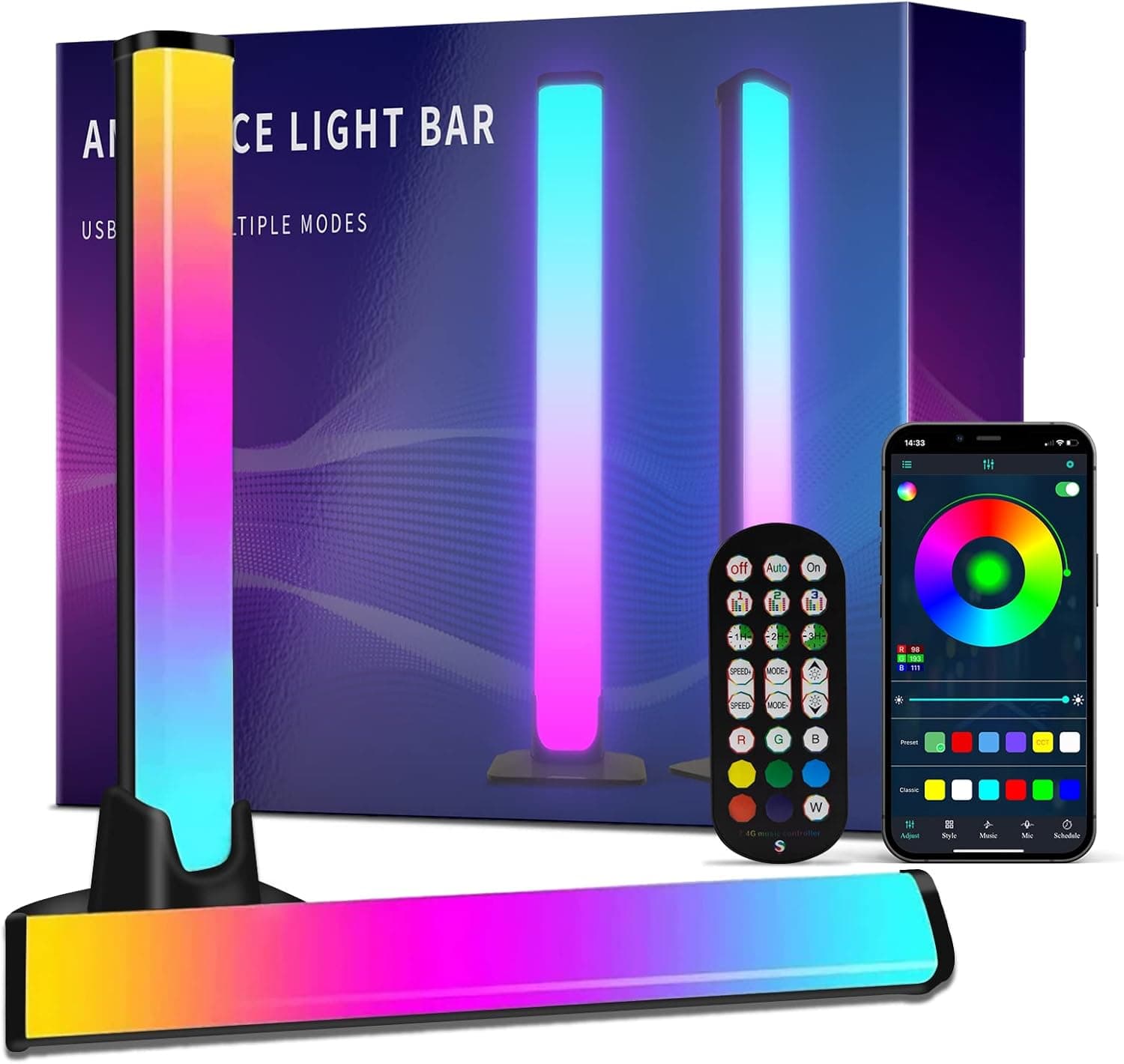 iodoo Smart LED Light Bars Desk RGB Gaming Accessories for Room, Smart Home Gaming Lights, RGBICWW APP and Remote Control TV Backlights with Scene Modes and Music Modes for Gaming, (10in)