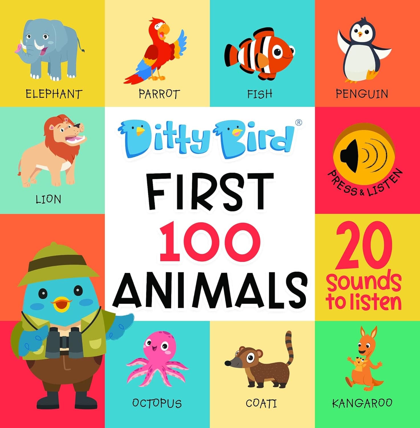 DITTY BIRD Interactive Musical Toy | 100 Words for Baby and Toddler | Educational Talking Toy | Discover 100 Animals | Electronic Early Development Toys for Toddlers 1-3.