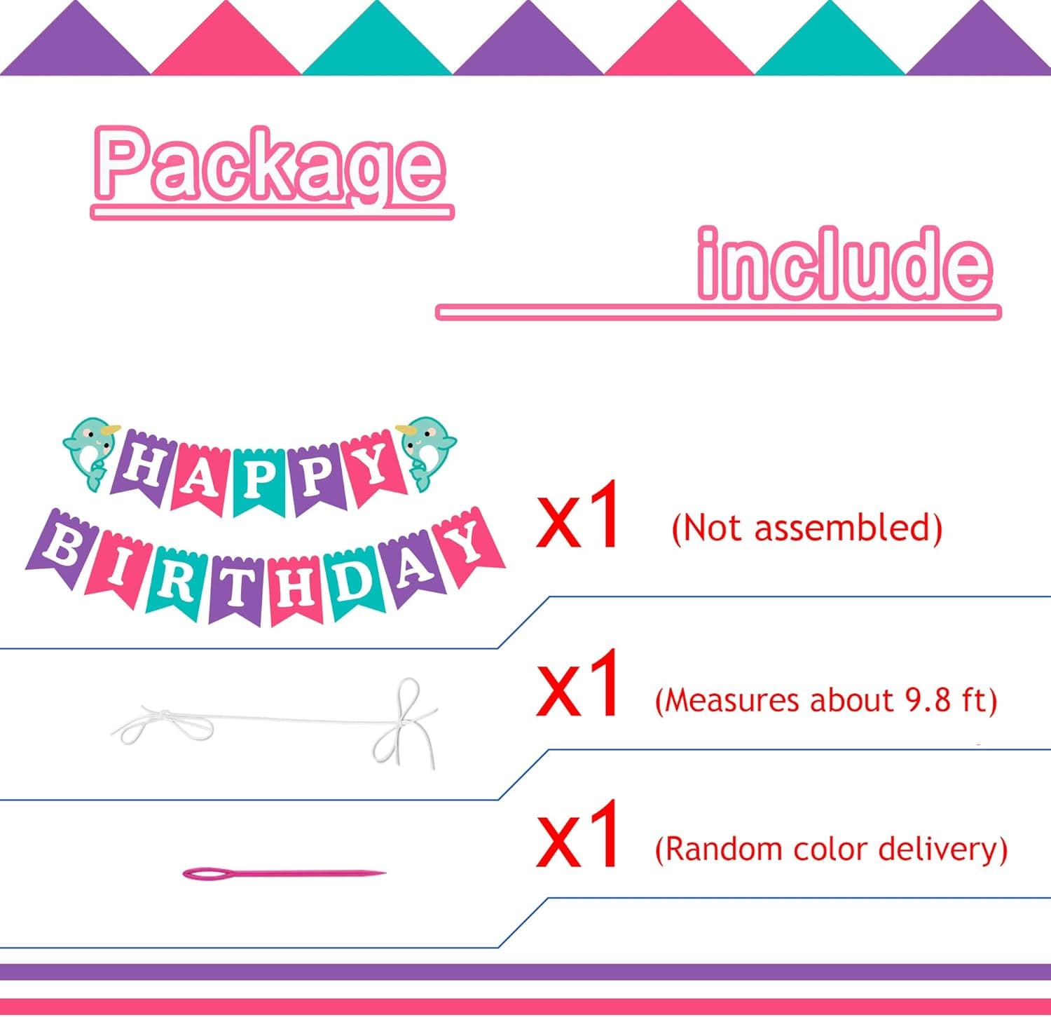 Narwhal Happy Birthday Banner, Girl Purple Pink Tiffany Blue Birthday Party Bunting Sign Decoration