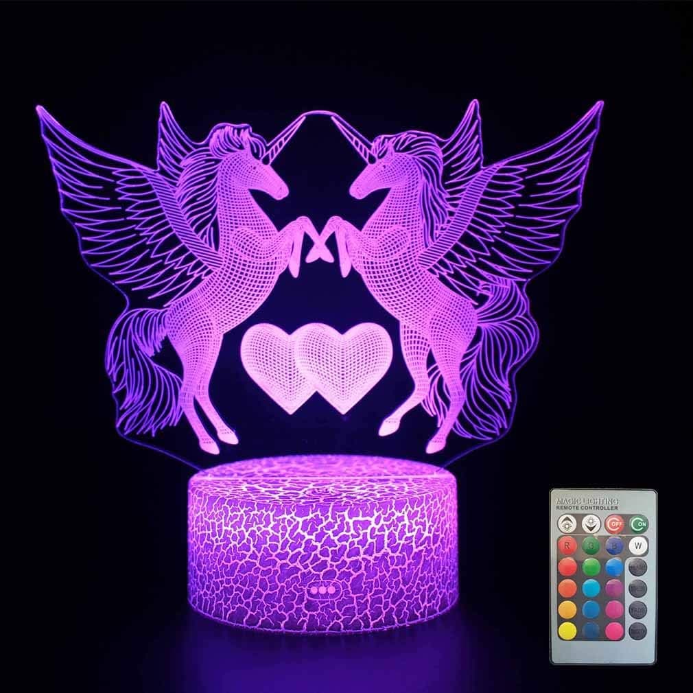 GOCOLER 16 Colors Changing Unicorn Night Light 3D Light Unicorn 3D Night Light for Girls Valentines Gifts for Girls Room Decor, Remote and Touch Control 3D Unicorn LED Lamp