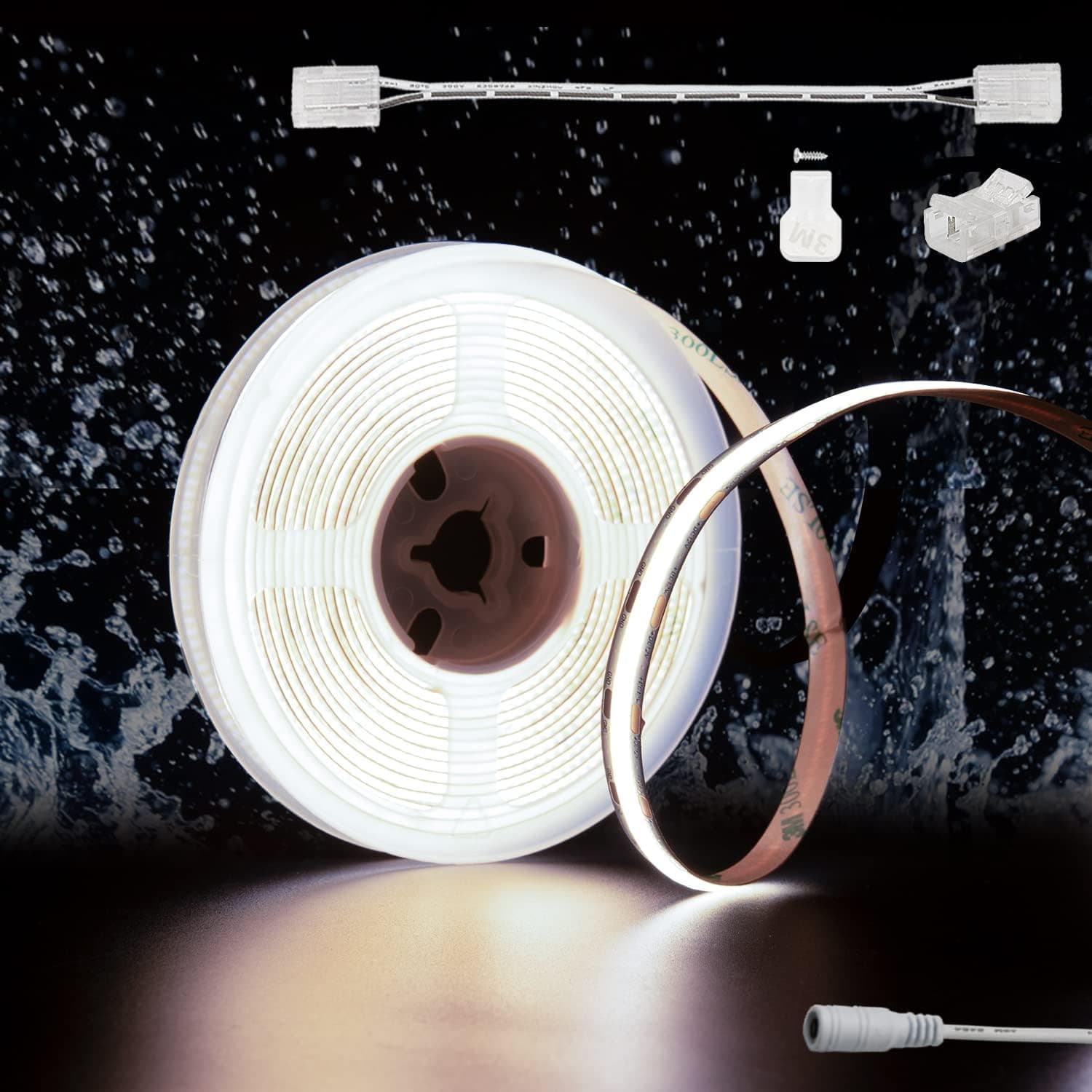 PAUTIX COB LED Strip Daylight White 6000K IP65 DC12V,18ft/5.5M 2772LEDs CRI90+ Flexible LED Tape Lights for Cabinet Engineering Home DIY Project with 8mm COB Connector(Power Supply Not Included)