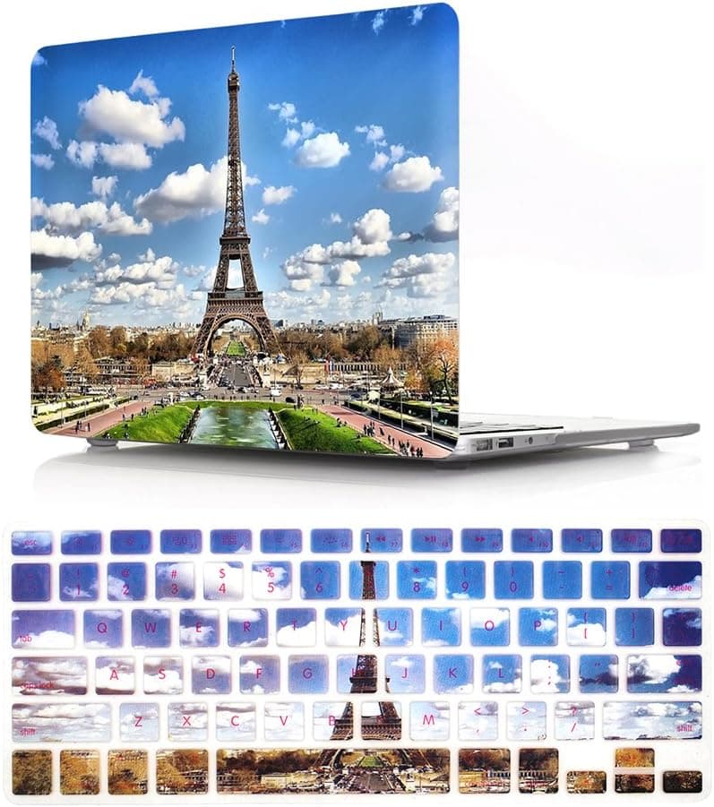 HRH 2 in 1 Eiffel Tower Laptop Body Shell Protective Hard Case Cover and Matching Silicone Keyboard Cover for MacBook Old Pro 13" Inch with CD-ROM Drive (A1278),Release Early 2012/2011/2010/2009/2008