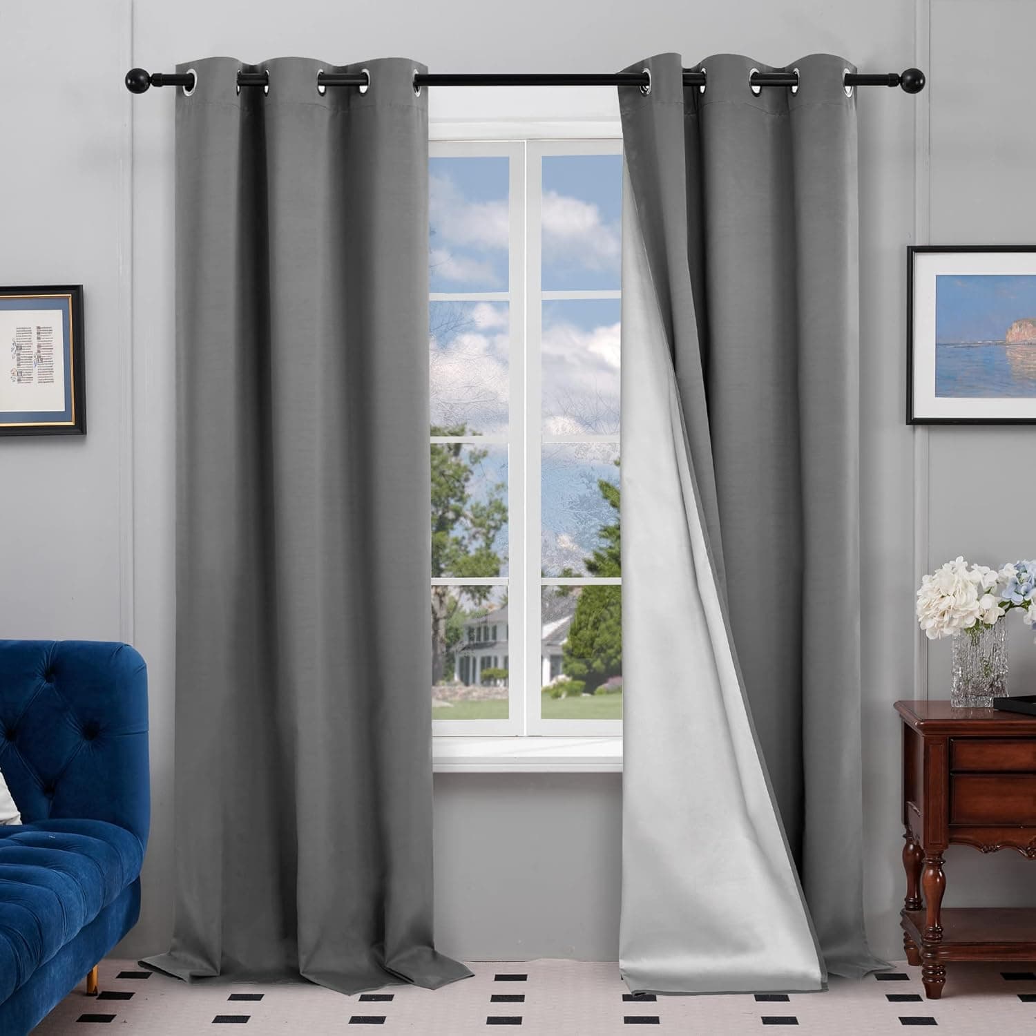 Deconovo Curtains and Drapes for Bedroom/Living Room - Thermal Insulated, Room Darkening Curtains, Back Silver Coating, Grommets Top (42W x 84L, Grey, 2 Panels)