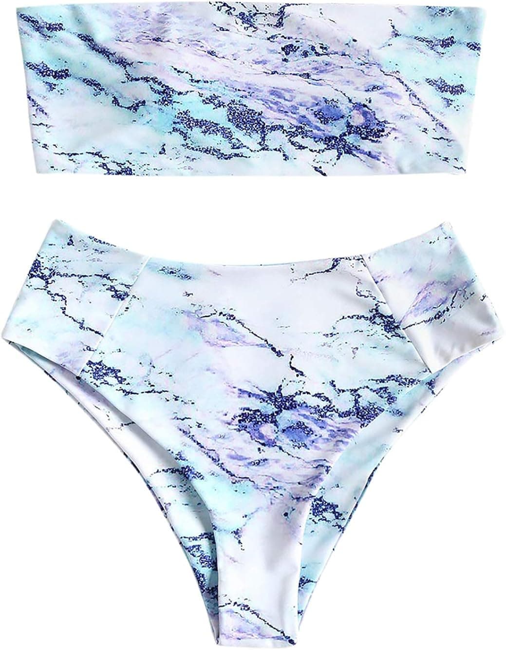 Women Tie Dye Bikini High Waisted Adjustable Strap Two Piece Swimsuit Set Cute Swimwear Bathing Suit Blue