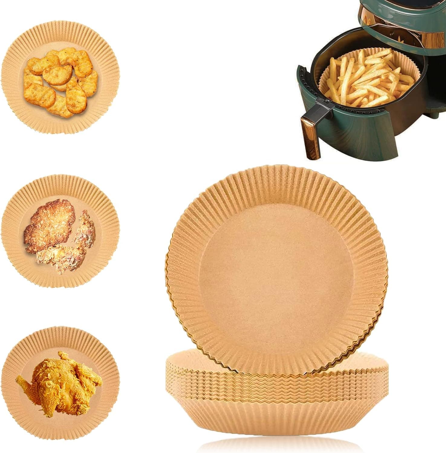 Air Fryer Disposable Paper Liner Non-Stick Air Fryer Paper Tray Food Grade Paper 100 PCS Round Baking Paper for Air Fryer Oil-proof Water-proof Baking Oven Roasting Microwave