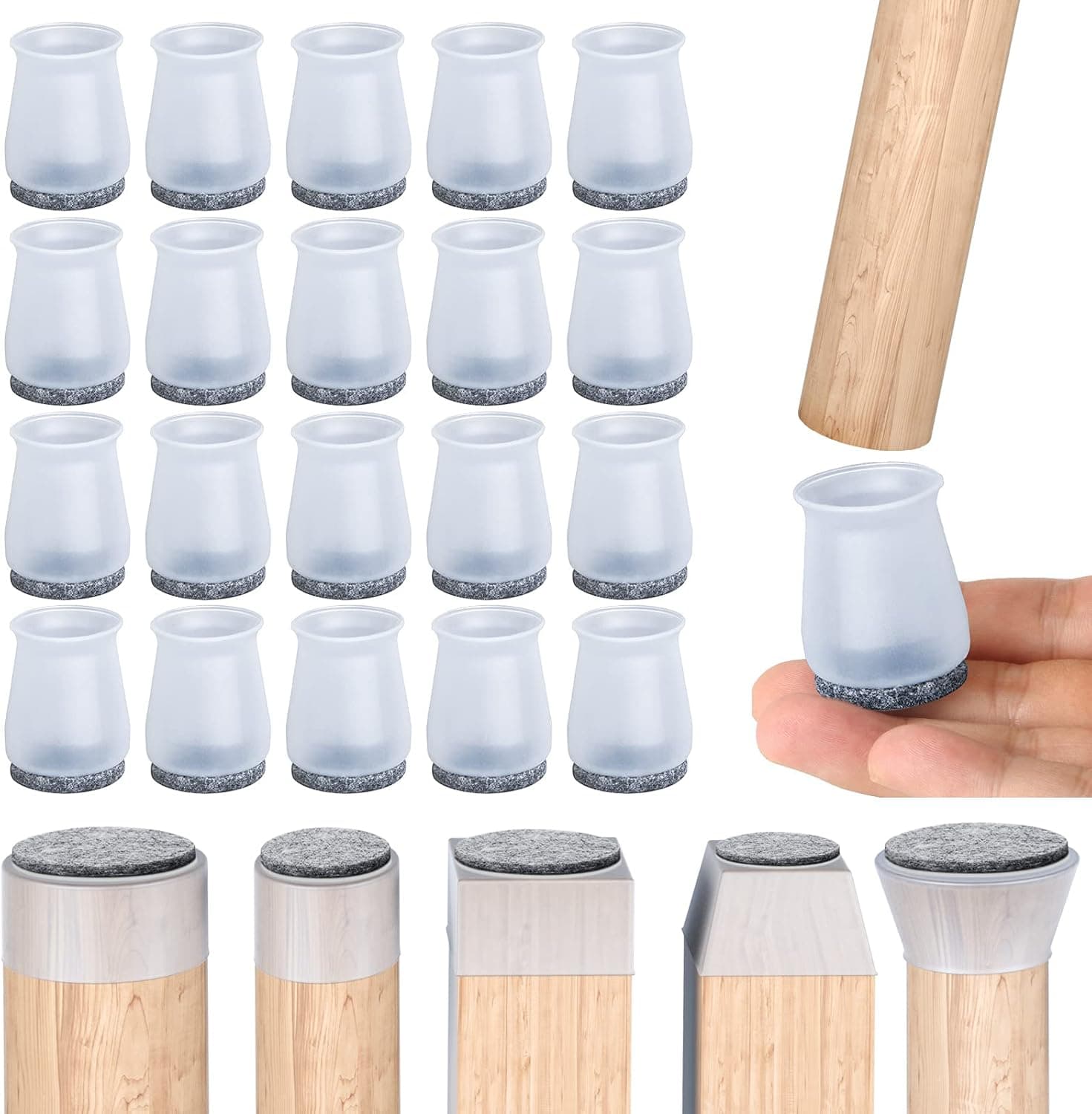 20PCS Upgraded Chair Feet Protectors for Wood Floors, Free Moving Chair Leg Caps to Protects Floor, Silicone Felt Furniture Chair Leg Caps(Smallest)