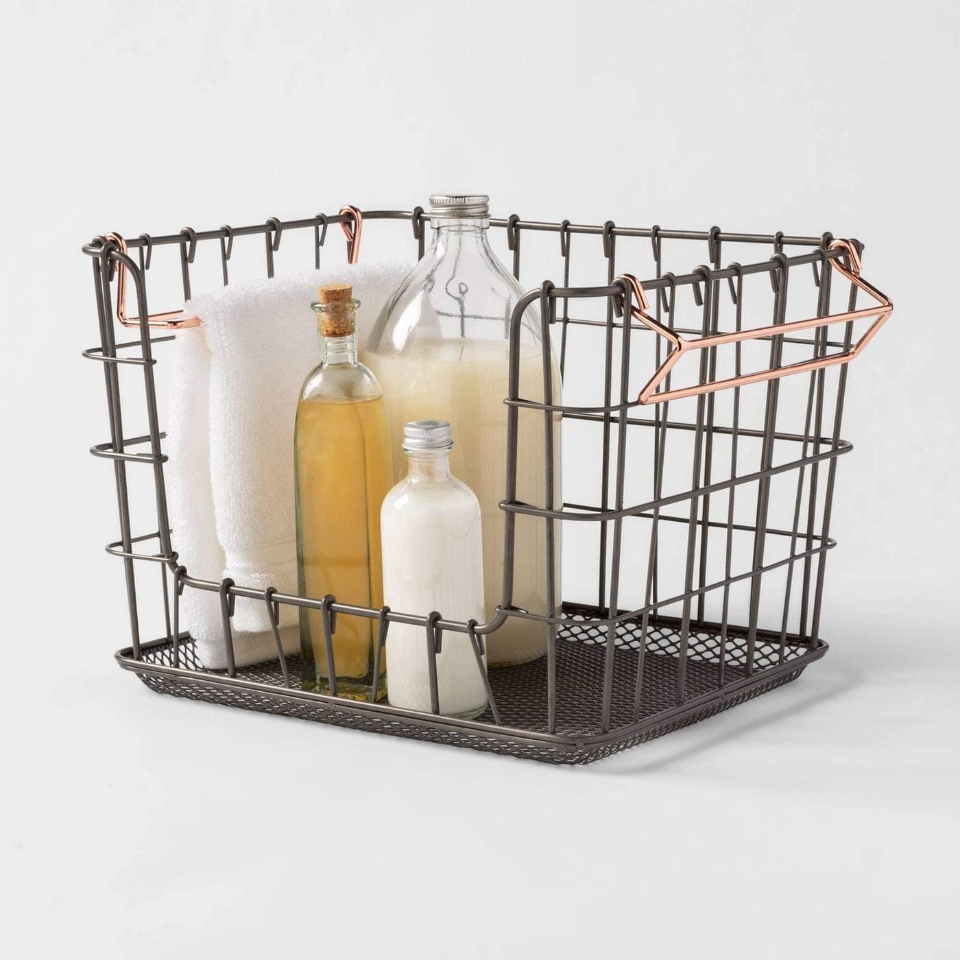 Milk Crate Wire Baskets - Antique Pewter with Copper Colored Handles - Threshold (Stackable)