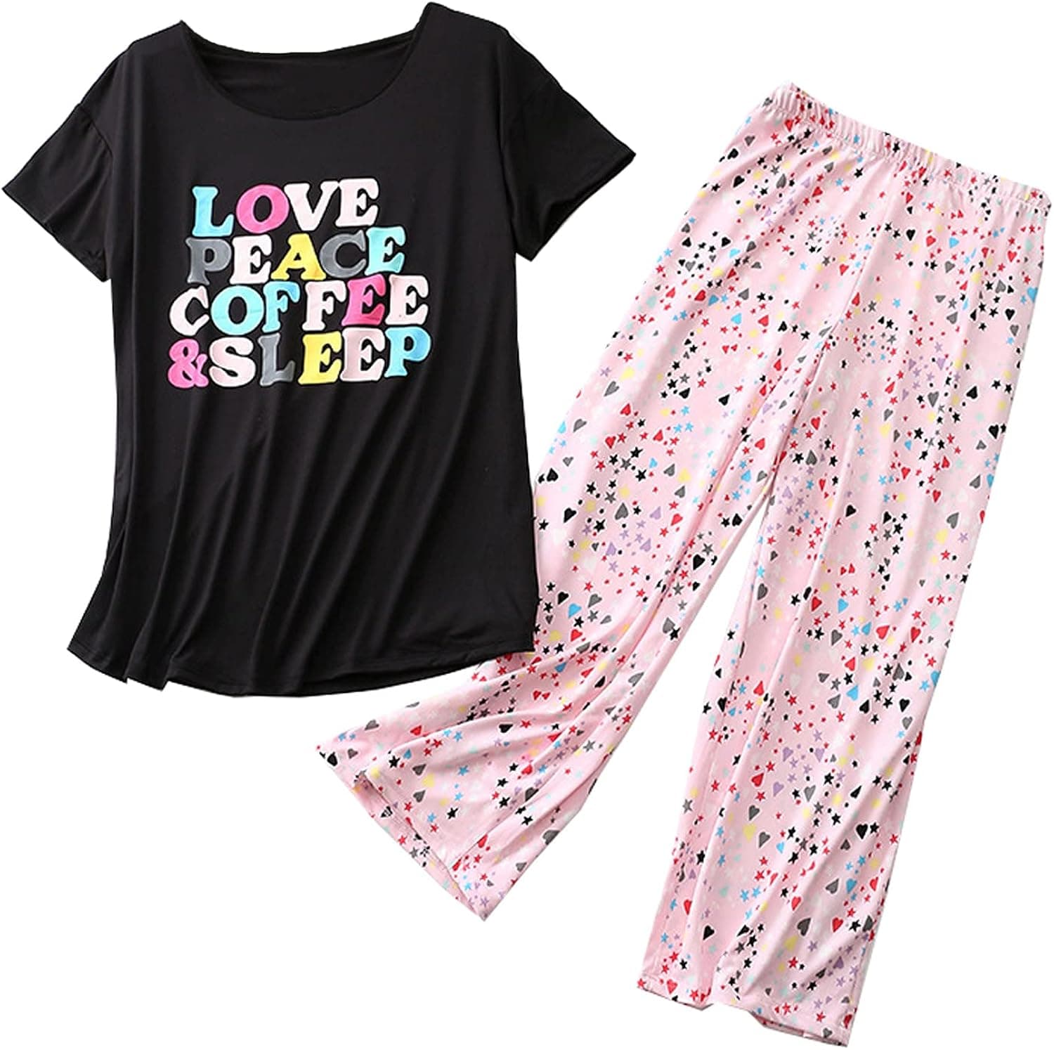 HOWINCO Womens Pajama Sets Short Sleeve Tops with Capri Pants Soft Sleepwear Cute Cartoon Print Pj Set