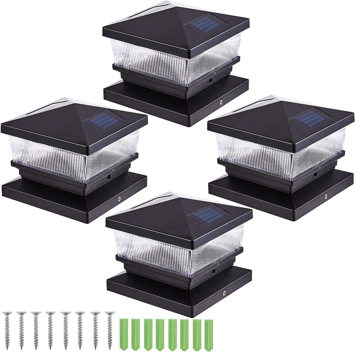 Fence Post Solar Lights Outdoor – 4 Pack Post Caps Solar Deck Lights for 5x5 4x4 Wooden Posts LED Warm White Solar Powered for Deck or Patio Decoration (4 Pack)