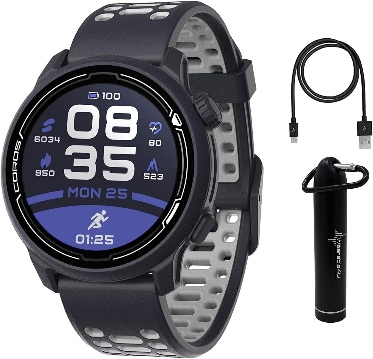 Coros PACE 2 Premium GPS Sport Watch with Silicone Band, Heart Rate Monitor, 30h Full GPS Battery, Barometer, ANT+ & BLE Connections with Wearable4U Power Bundle (Navy - Silicone Strap)