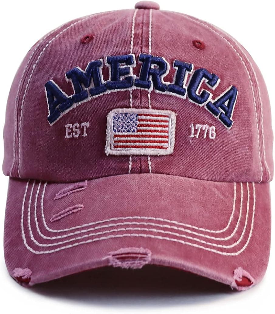 GzacDeope American Flag Hat for Men Women, Funny Adjustable Cotton Embroidered Distressed Baseball Cap