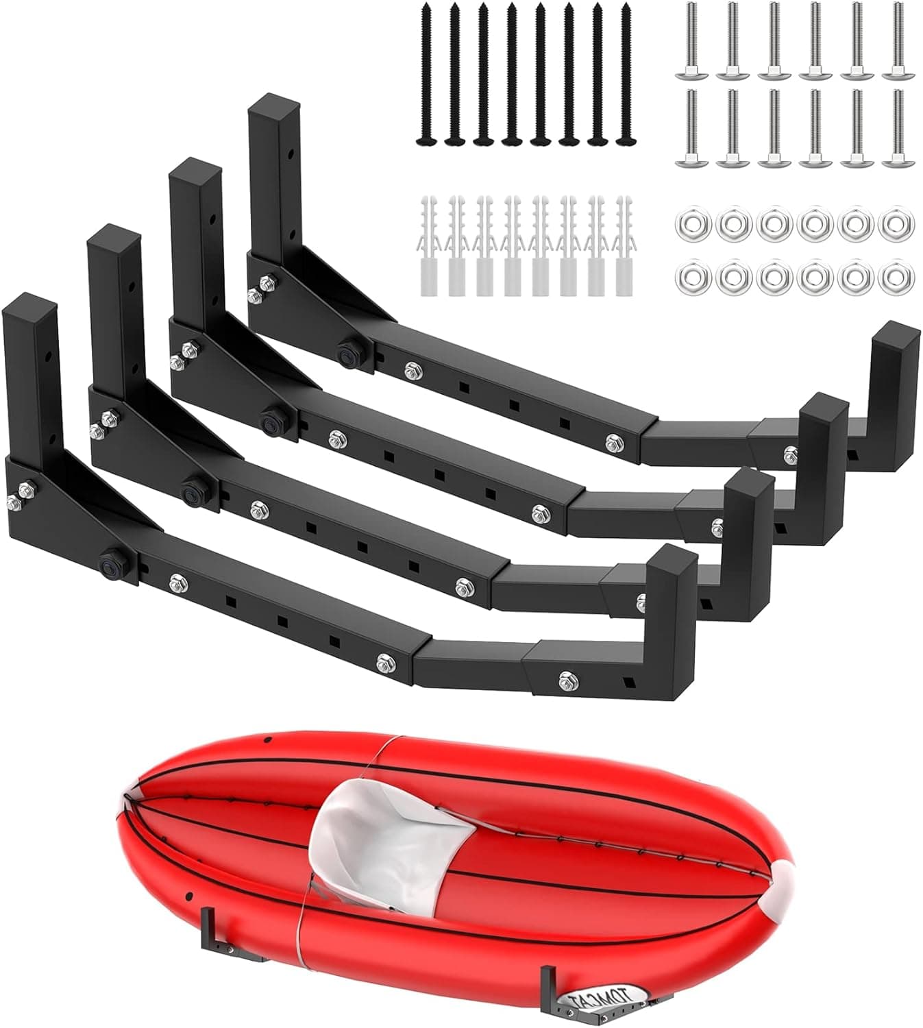 TORACK Kayak Storage Rack, Wall Mount Kayak Hooks for Garage Utility Storage Hangers for Kayak, Canoe, Surfboard, Skiis, Snowboard, Paddle Board