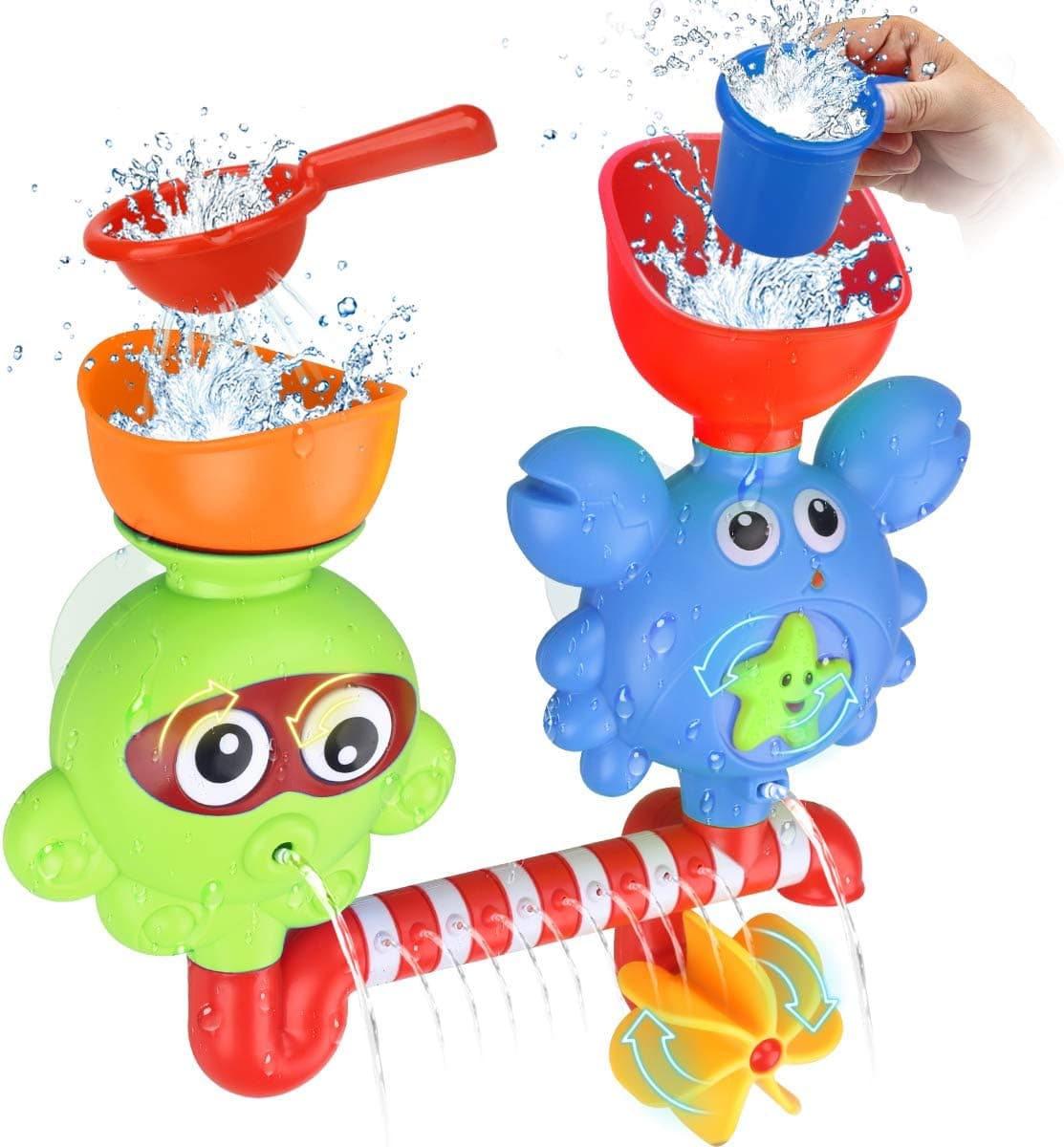 GOODLOGO Bath Toys Bathtub Toys for 1 2 3 4 Year Old Kids Toddlers Bath Wall Toy Waterfall Fill Spin and Flow Non Toxic Birthday Gift Ideas Color Box (Multicolor)