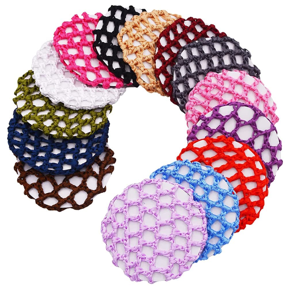 Lurrose Ballet Snood Hair Nets, Hair Bun Cover Elastic Rhinestone Hair Bun Cover Dance Hair Accessories for Women, Girls, 14pcs (Random Color)