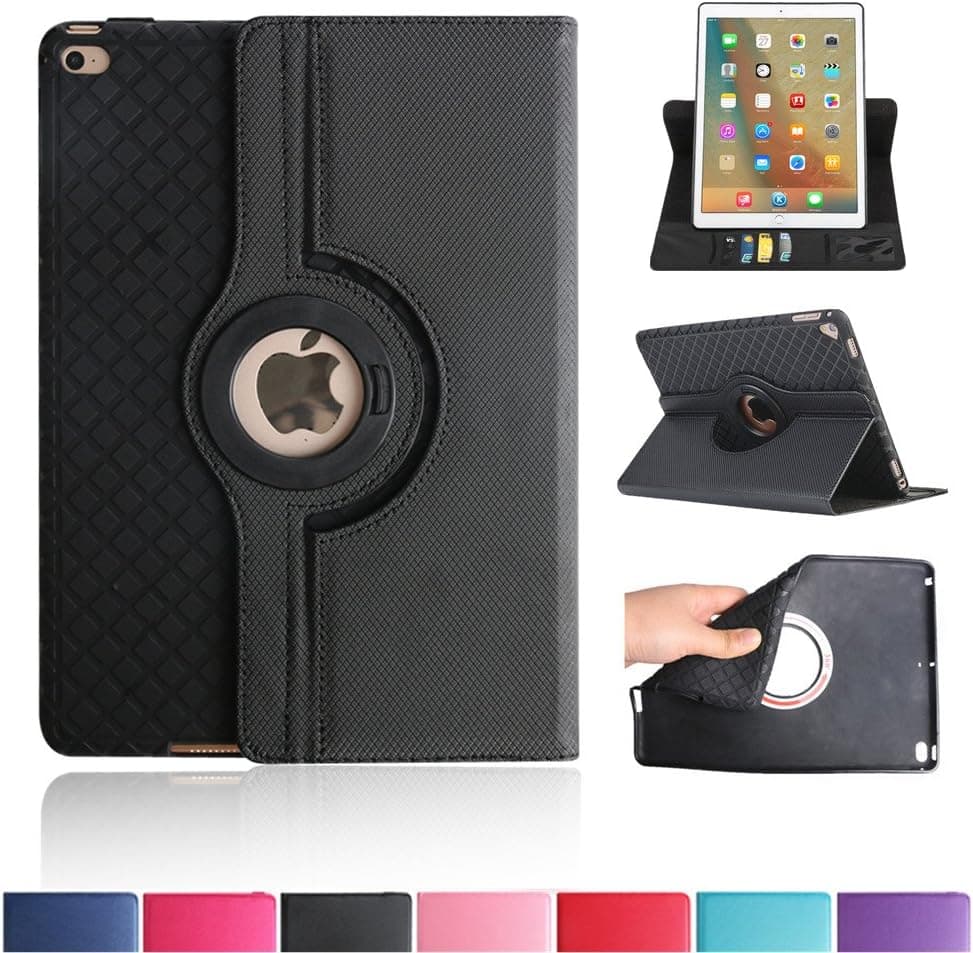 iPad Pro 9.7 Leather Case, BoriYuan Slim Protective Flip Folio Detachable Soft TPU Leather Cover with 360 Degree Rotating Stand for Apple iPad Pro 9.7 inch, Black