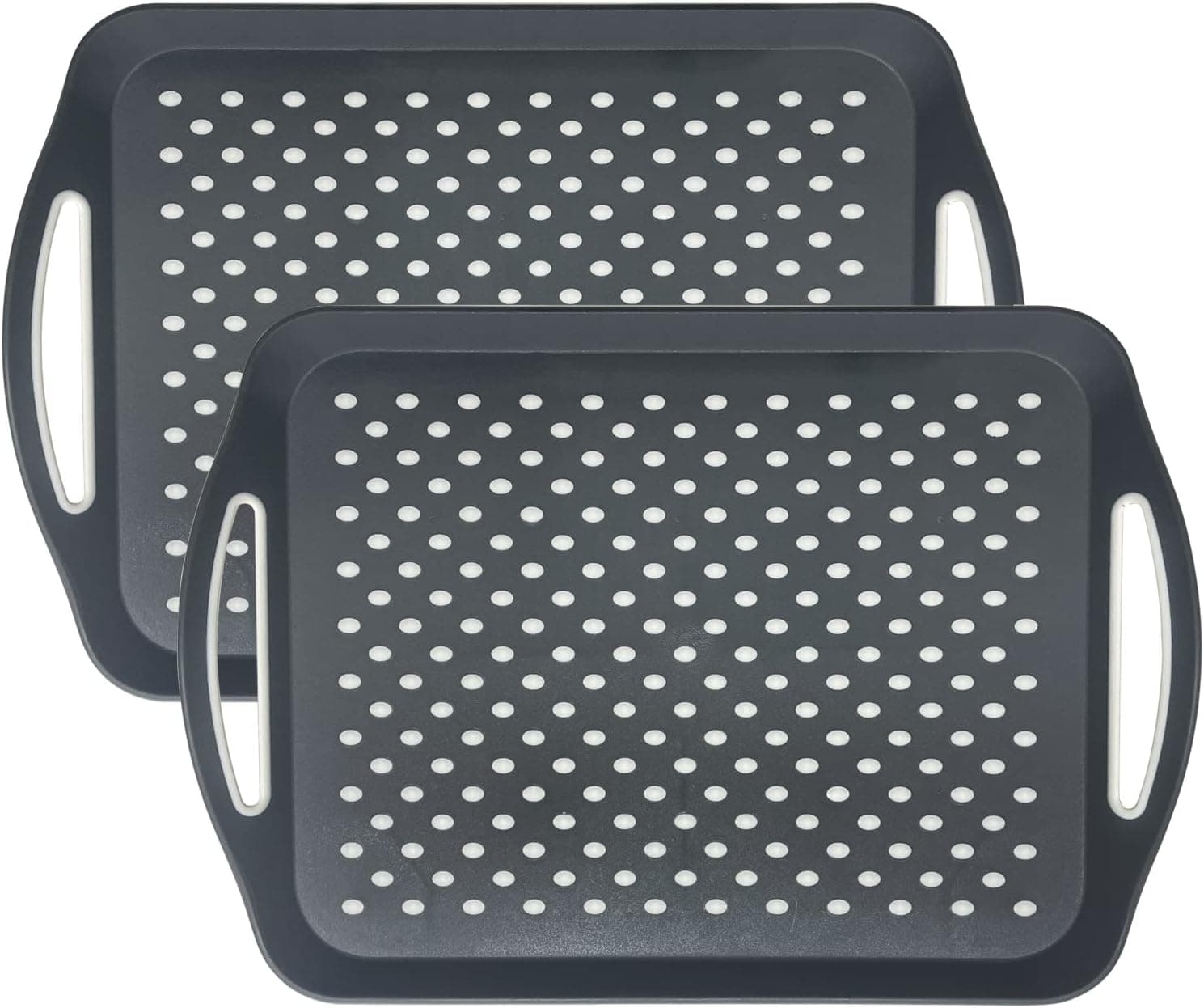 Non-Slip Serving Tray with Handles, 17.7" x 12.4" Large Food Tray Serving Platter (Gray, 2 Pack)