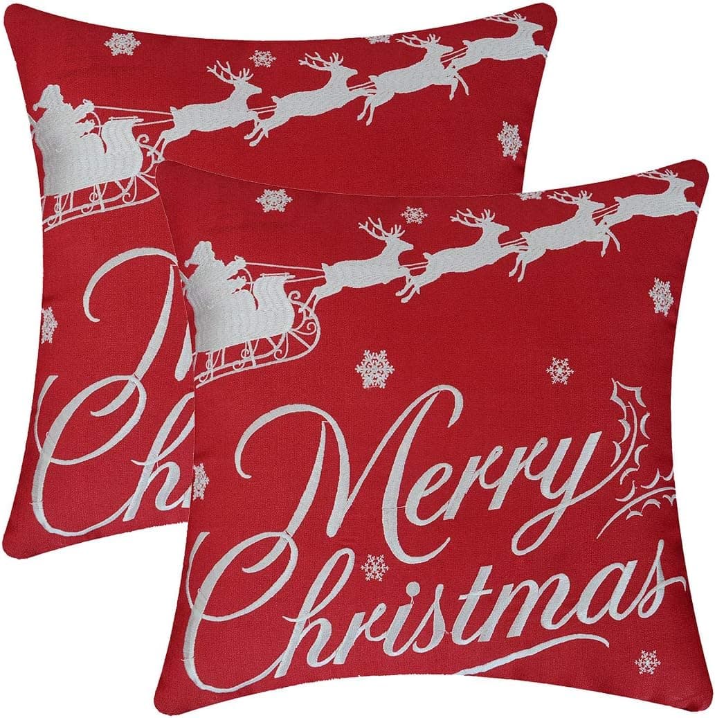 Simhomsen Merry Christmas Throw Pillow Case Cushion Cover (16 × 16 Inch Set of 2)