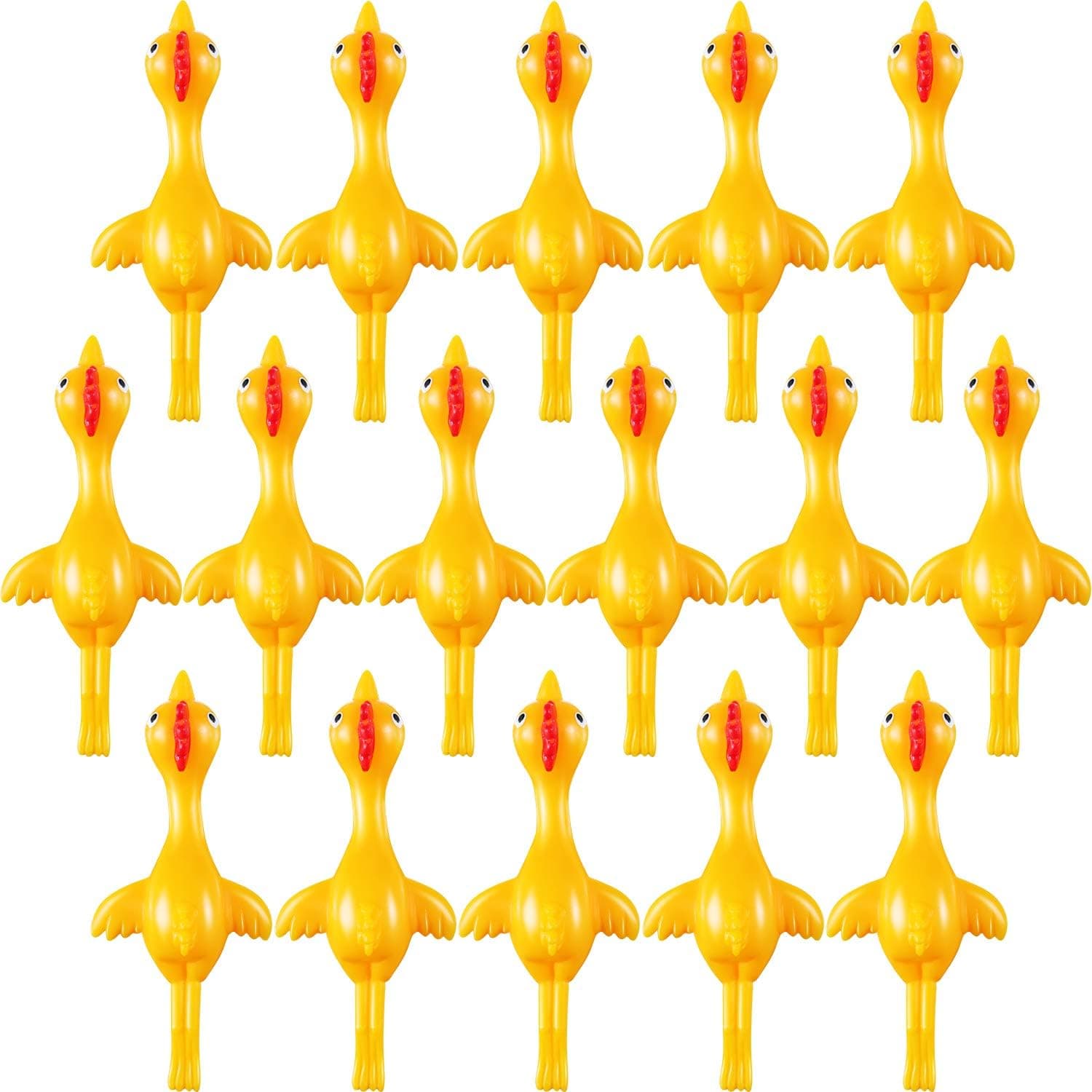 16 Pack Ornament Slingshot Chicken Rubber Chicken Flick Chicken Flying Chicken Fingers Stretchy Funny Christmas, Easter Day Easter Chicks Party Activity for Children (Yellow)