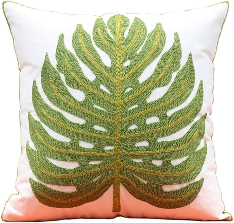 Embroidered Decorative Throw Pillows Cover 18x18 Boho Farmhouse Square Pillow Case for Couch Sofa Bed, Plant Floral Patterns Home Decor Pillows Cover, Embroidery Pattern Fall Pillow Cover
