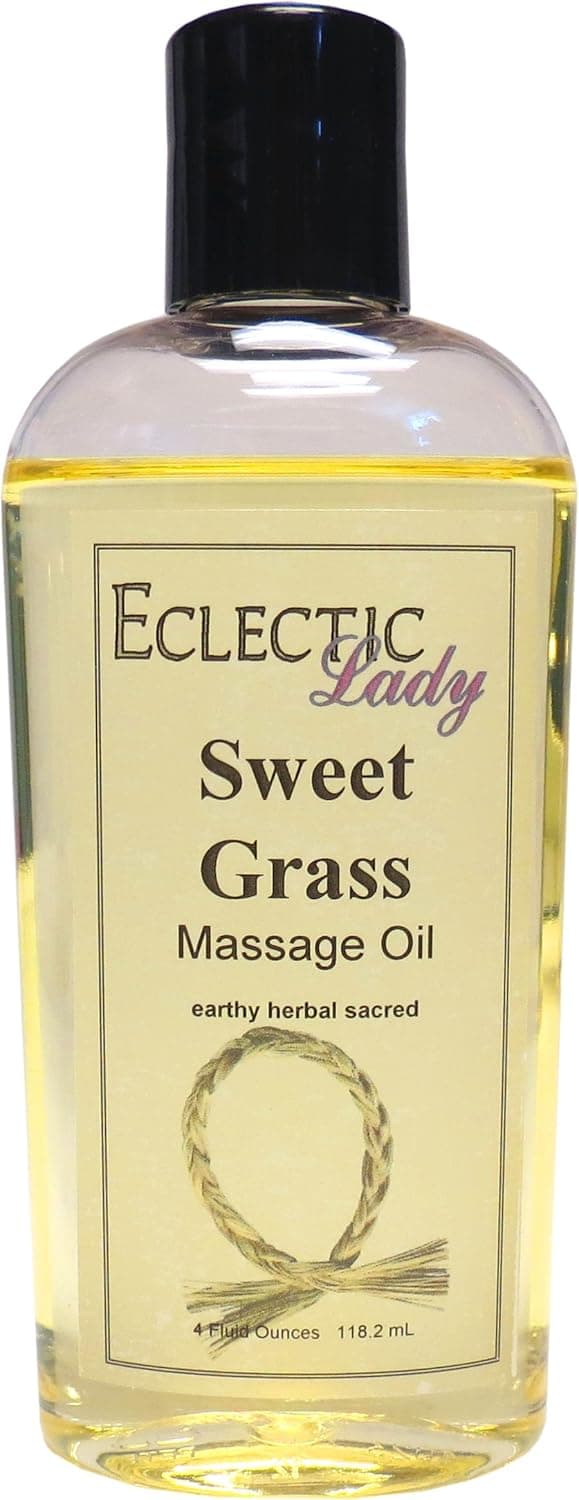 Sweetgrass Massage Oil, 4 oz, with Sweet Almond Oil and Jojoba Oil, Preservative Free, Perfect for Aromatherapy and Relaxation