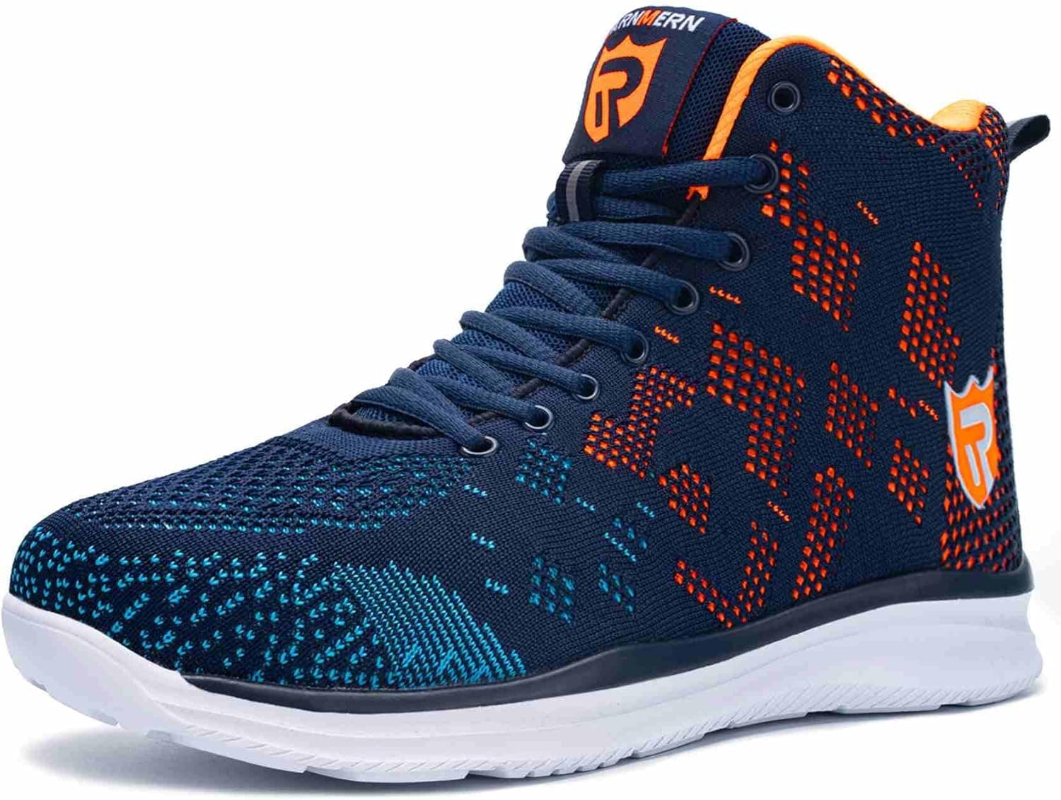 LARNMERN Steel Toe Boots Men Lightweight Puncture Proof Shoes Breathable Comfortable Safety Boot L91160(9 Men, Blue & Orange)