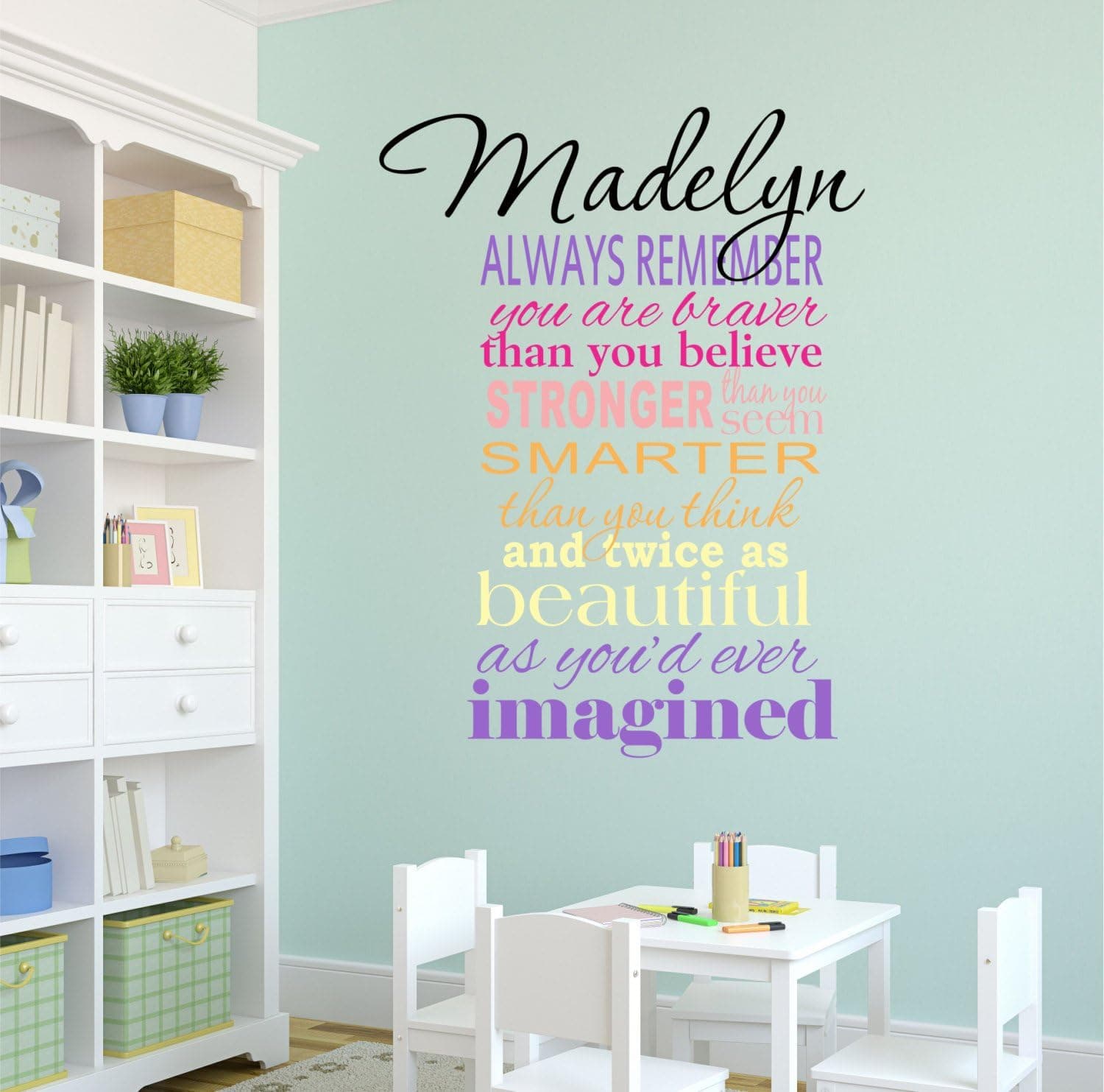 Always Remember You are Braver Than You Believe Custom Name Girls Vinyl Wall Decals, 28 W x 37 H, Winnie The Pooh, Personalized Nursery, Girls Wall Decals, PP24, Plus Free White Hello Door Decal