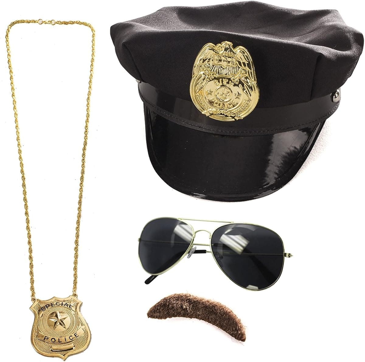 Tigerdoe Police Costume Accessories - 4 Pc Set - Police Hat, Mustache and Aviator Glasses…