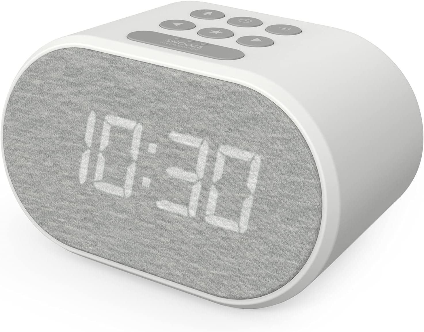 i-box Alarm Clock Bedside Non Ticking LED Backlit Alarm Clock with USB Charger & FM Radio, 5 Step Dimmable Display - Wall Outlet Powered with Battery Backup
