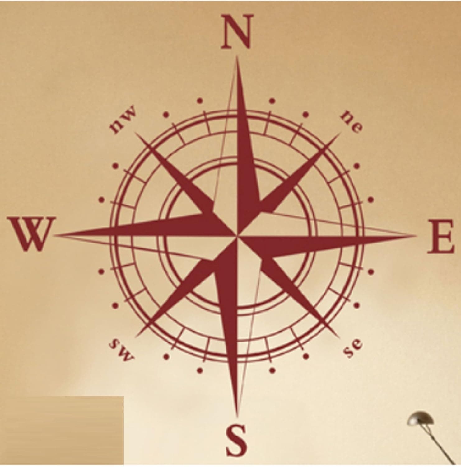 Navigation Compass Wall Decal Sticker Living Room Stickers Dark Red Color High 60cm Wide 60cm