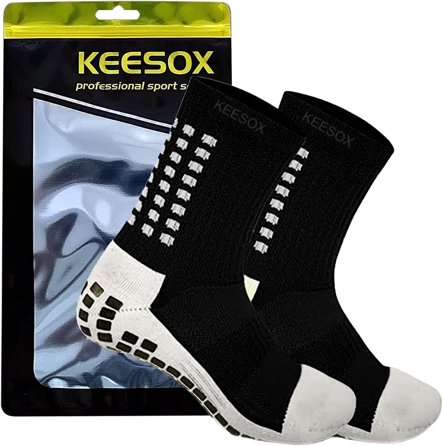 KEESOX Non Slipping Soccer Socks Anti Slip Grip Athletic Socks for Footbal Basketball Baseball Unisex Adult & Teens 1 Pair