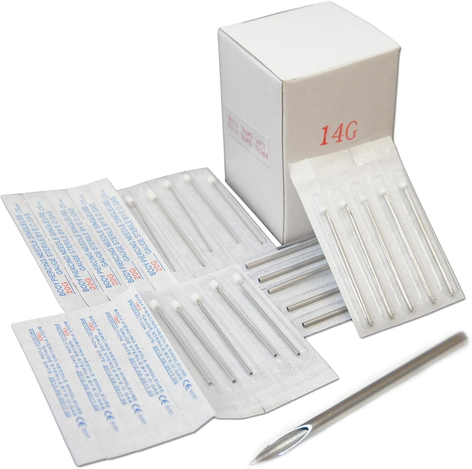 100 Sterile 10 Gauge 10g Body Ear Nose Navel Nipple Piercing Needles