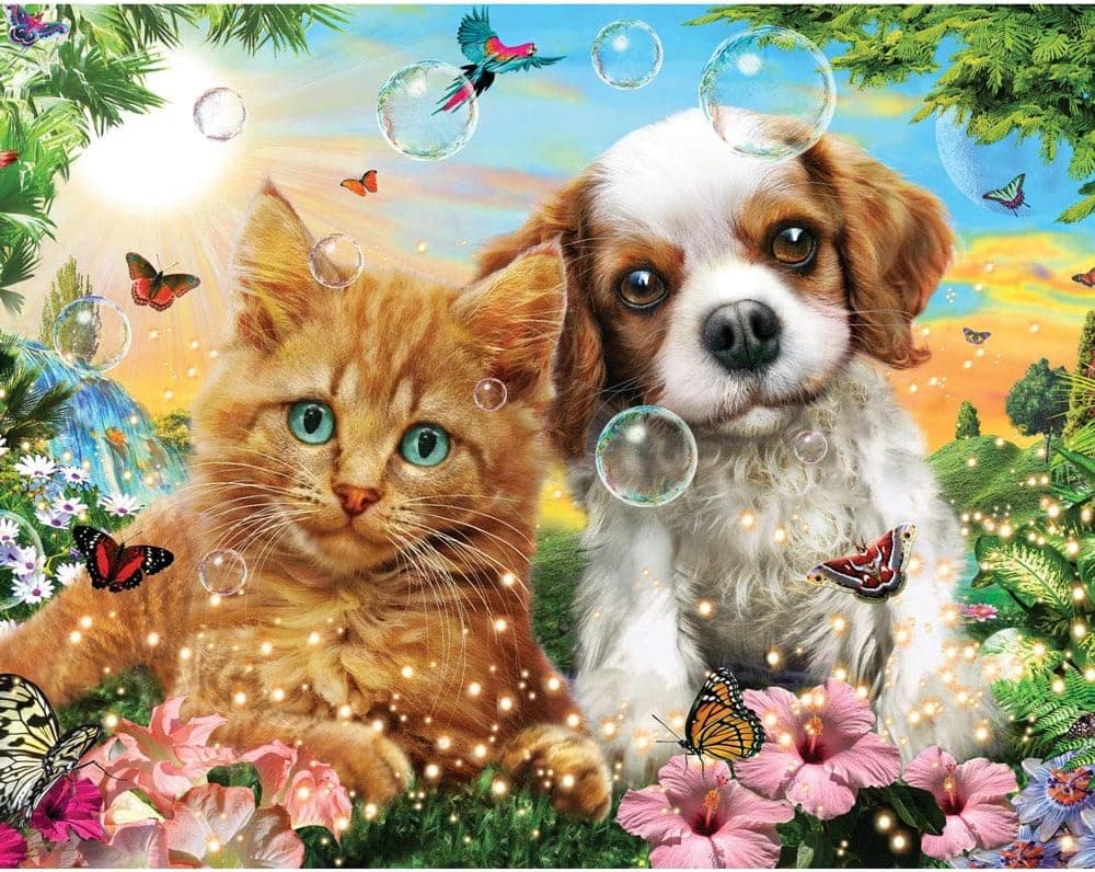 Bits and Pieces - 200 Piece Large Piece Family Jigsaw Puzzle for Adults & Kids - 15" x 19" - Kitten & Puppy - 200 pc Cute Baby Animals Dog Cat Jigsaw by Adrian Chesterman
