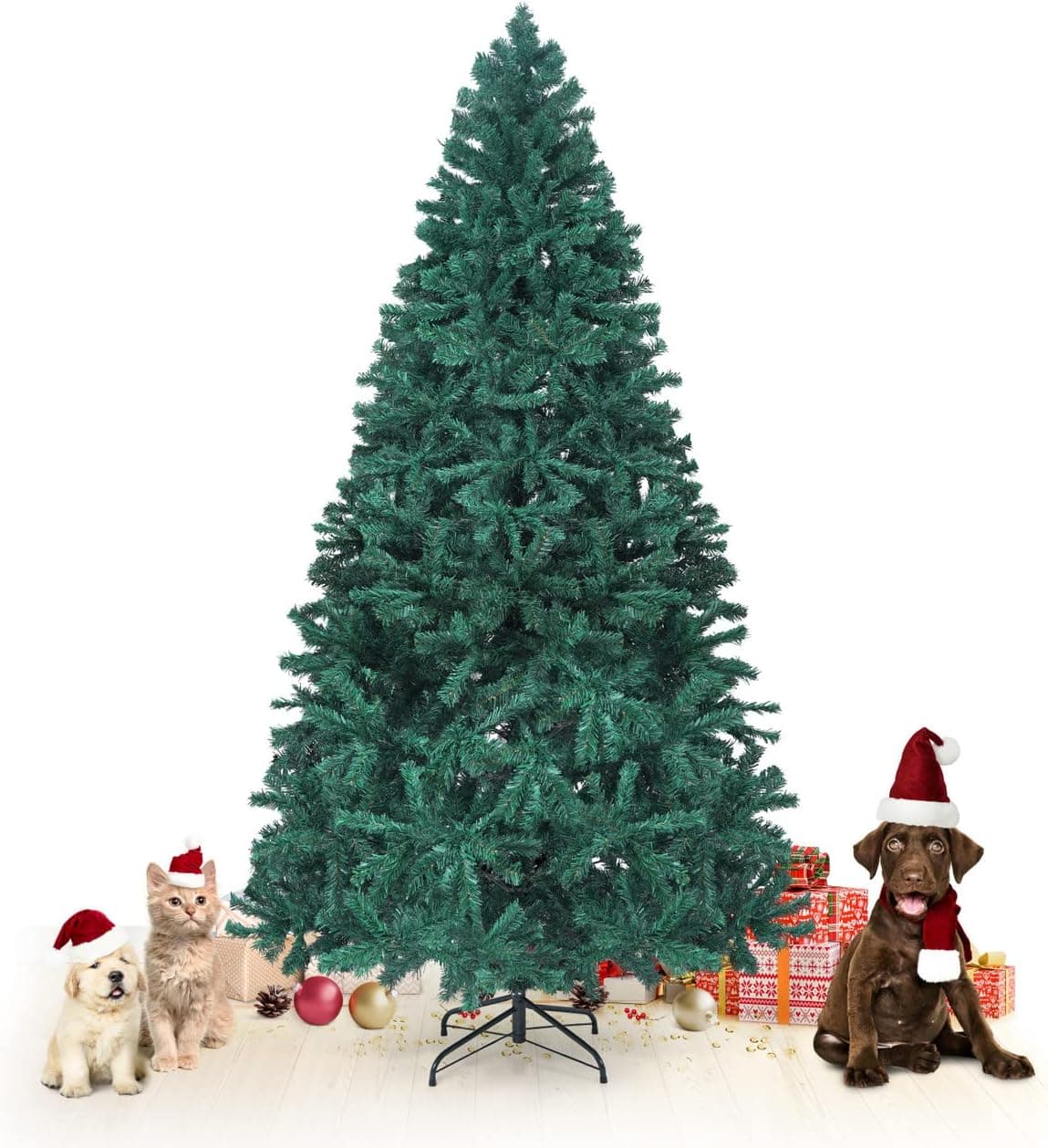 Fencer Wire 7.5 Feet Premium Pre-Hinged North Valley Spruce Full Artificial Green Christmas Tree, 1,346 Branch Tips and Metal Stand, Fake Xmas Tree for Indoor Home, Office, Party, Holiday Decoration