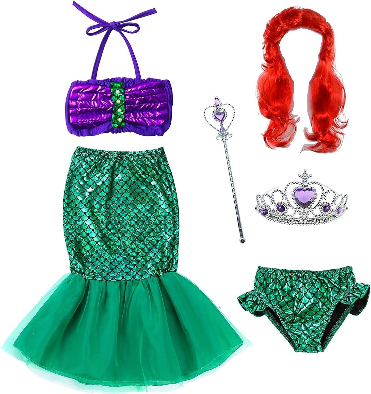 Elibelle The little girls mermaid princess dress costume wig tiara wand(18M-8Years)