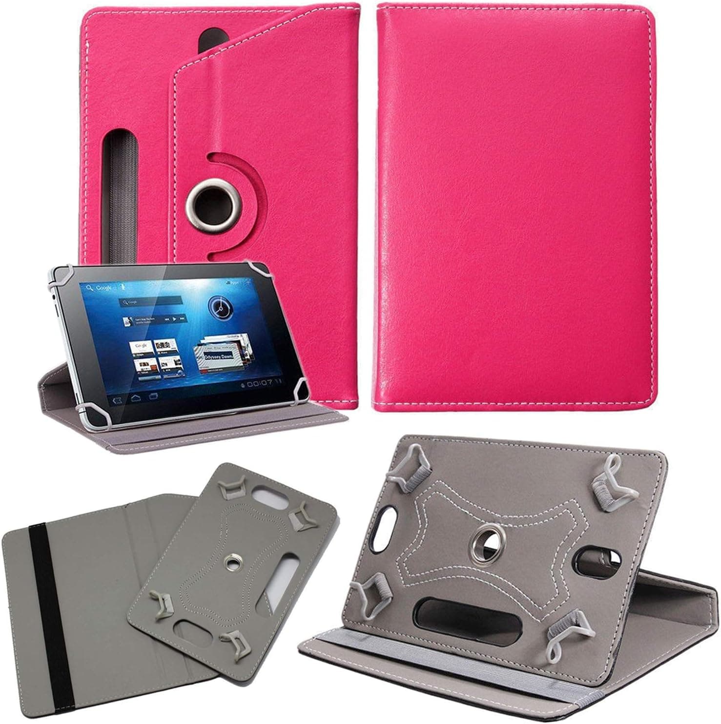 10 inch Tablet Case Cover - Universal PU Leather Stand Case Folio Cover Magic Leather 360° Rotating Case Fits for All 10" Inch & 10.1" Inch Tablets (Pink)