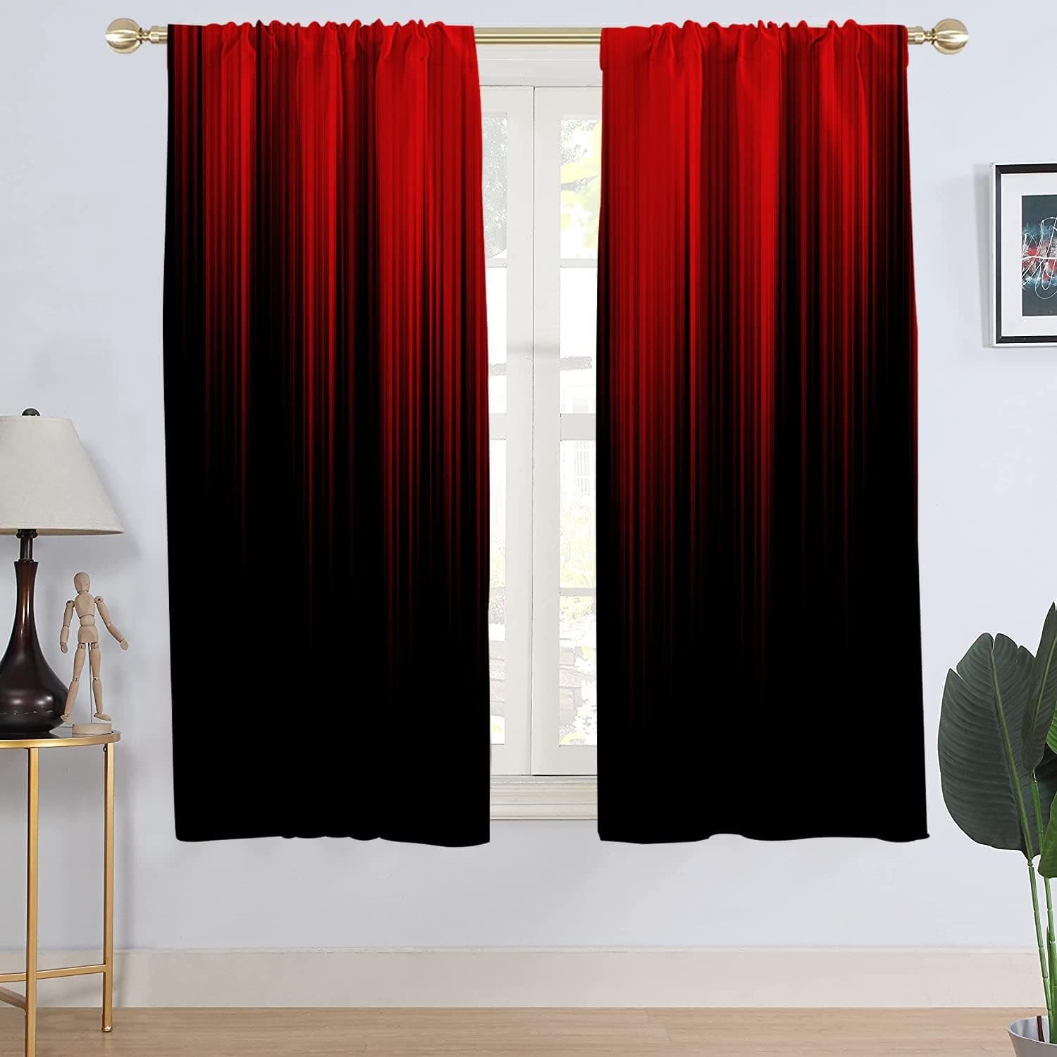 AAtter Red and Black Window Curtain Ombre Burgundy Boho Pattern Simple Gradient Design Living Room Bedroom Window Drapes Treatment Fabric 1 Pair, 42" W x 63" L, Modern