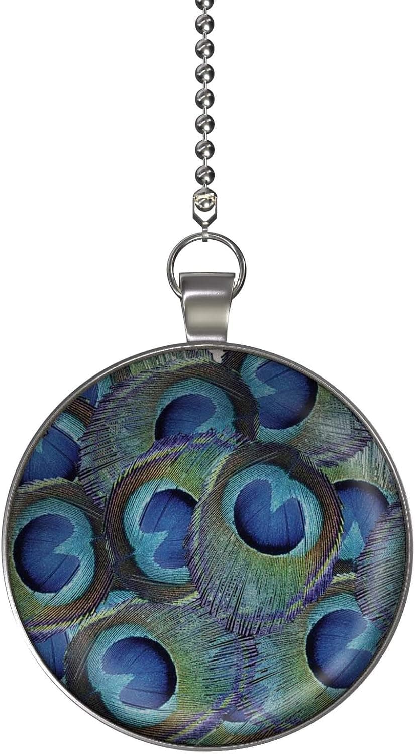Gotham Decor Blue Peacock Plumes Fan/Light Pull Pendant with Chain