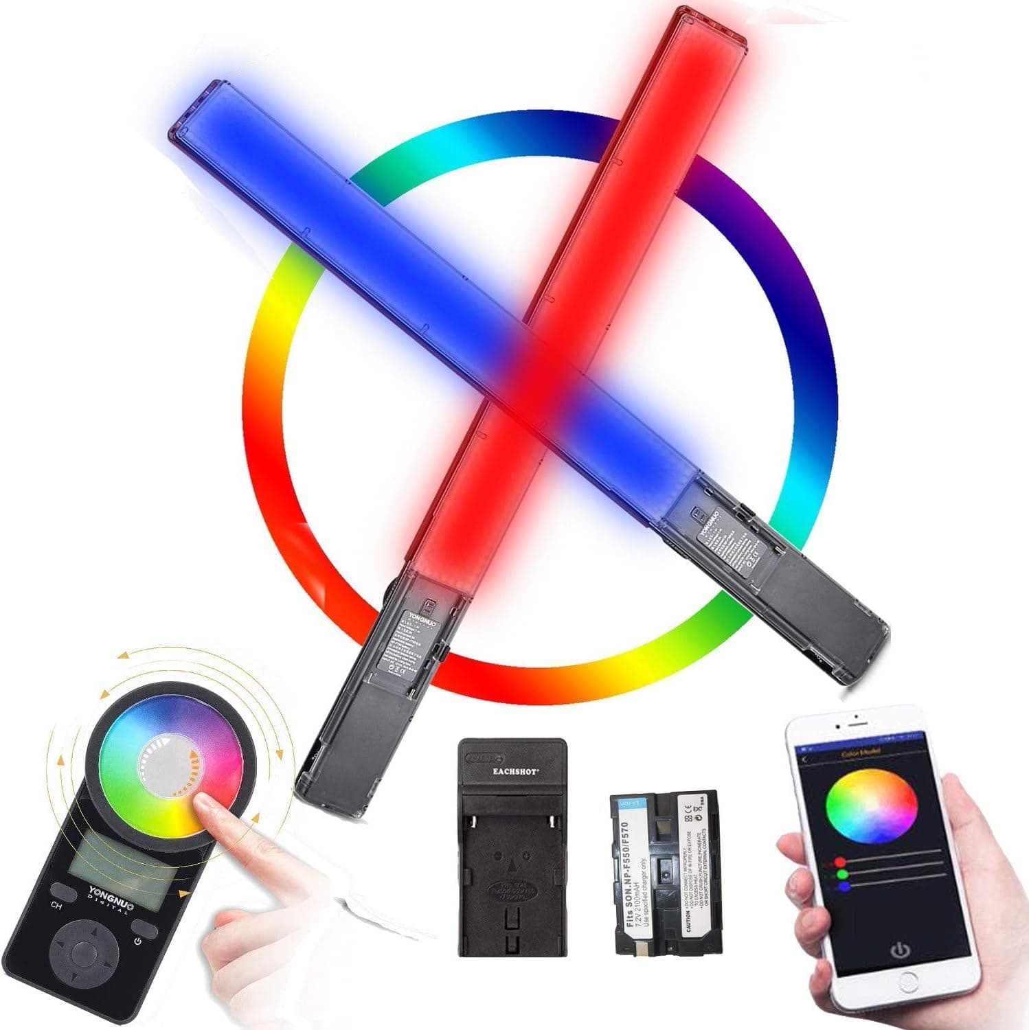 YONGNUO YN360-III Handheld LED Video Light Stick for Photography, Adjustable Color Temperature 3200K-5500K Bi-Color ICE Light Wand w/ RGB Tube Light YN360III + EACHSHOT Battery + Charger