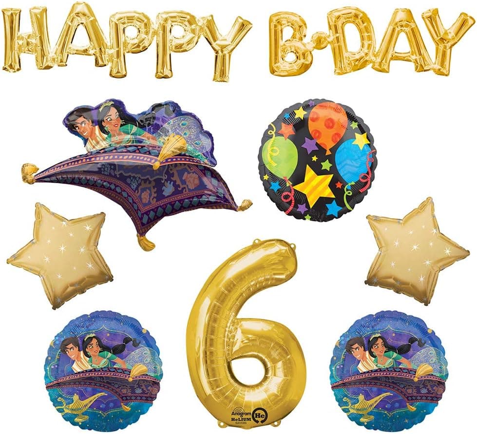 Aladdin and Princess Jasmine Party Supplies 6th Birthday Balloon Bouquet Decorations
