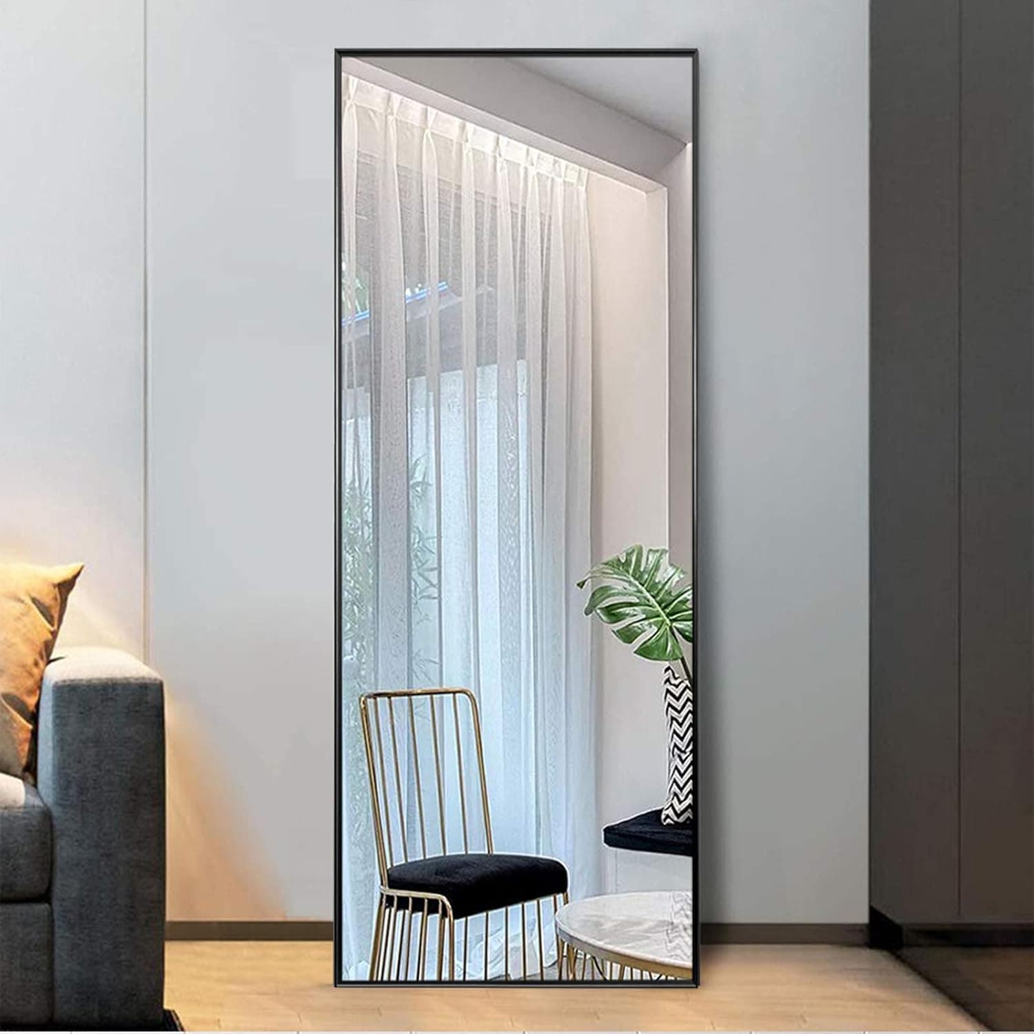 EVDINO 63"x20" Full Length Floor Mirror, Free Standing Body Mirror, Wall Mounted Hanging Mirror, Large Dressing Mirror, Leaning Mirror, Big Mirror for Bedroom Living Room Locker Room Black