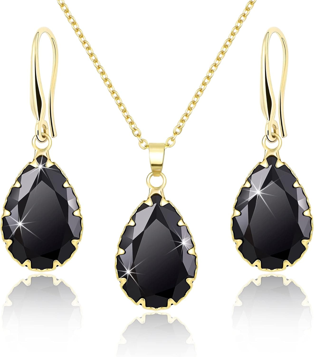 Linawe 14K Rose Gold Silver Diamond Necklace and Earrings Set for Women Costume Queen Jewelry Set Teardrop Pendant Crystal Rhinestone Cubic Zirconia Wedding Accessories Gift for Mom Wife Her Ladies