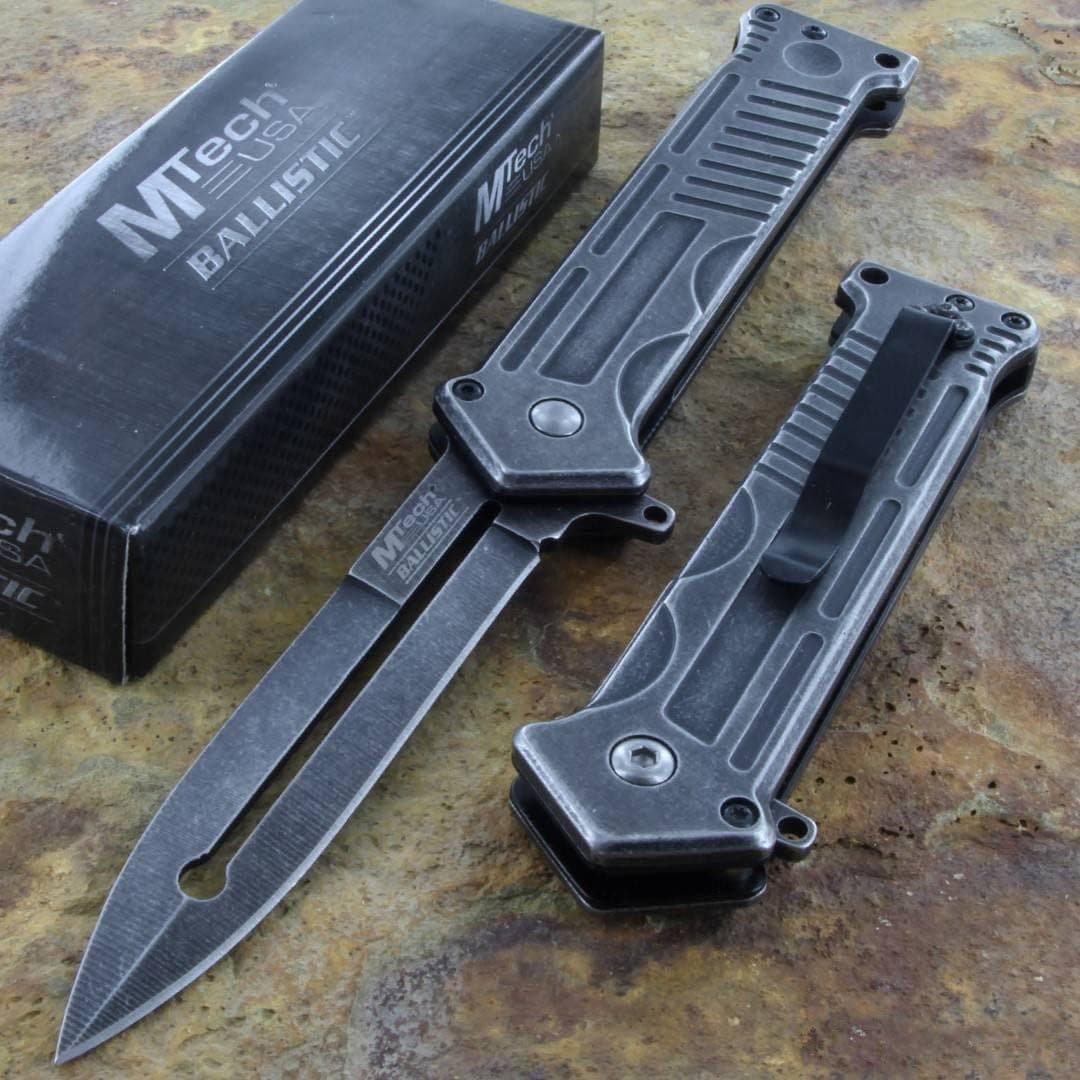 Mtech Ballistic Linerlock Folding Joker Knife Serrated Stonewash Handle