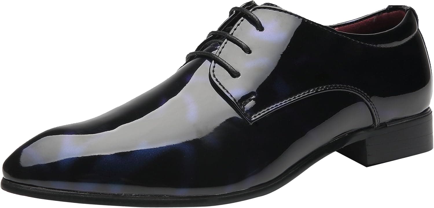Men Oxford Shoes Pointed Toe Floral Patent Leather Lace up Dress Shoes Black Brown Red Grey