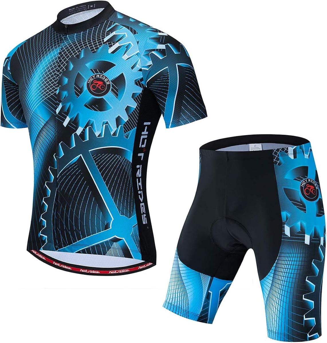 Hot Rides Men's Quick Dry Cycling Jersey and 3D Gel Padded Shorts and Bib Set