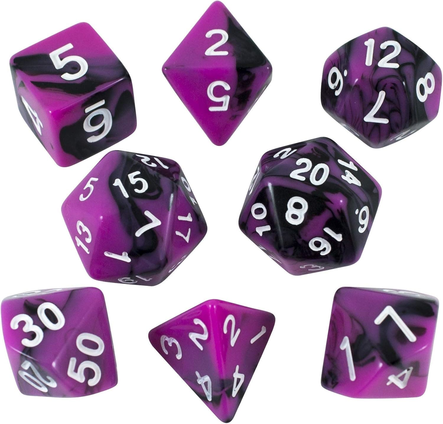 Paladin Roleplaying Magenta and Black Dice - Expanded DND Set with Extra D20 - 'Succubus'