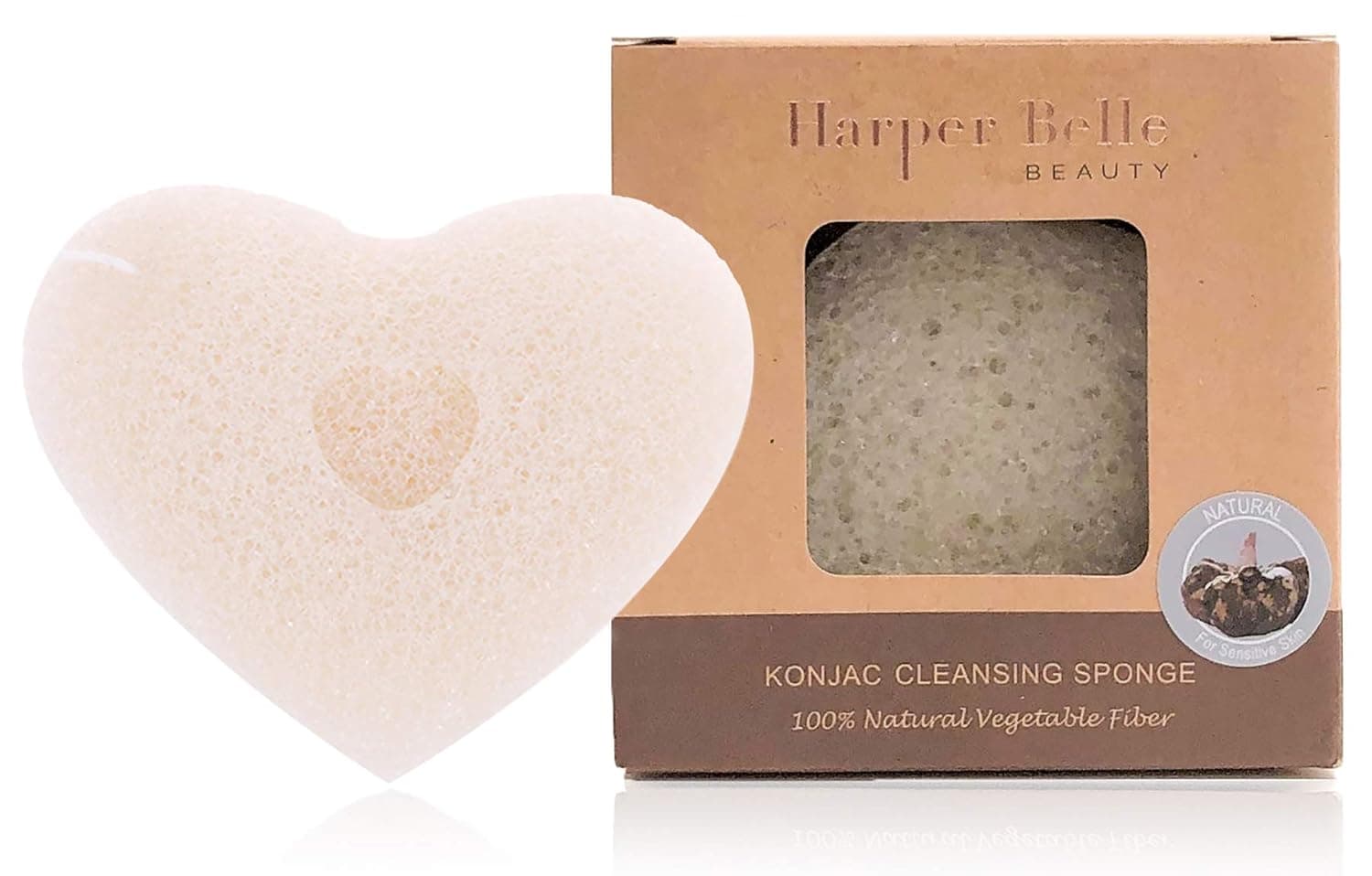 Harper Belle Beauty Organic Konjac Facial & Body Cleansing Heart Sponge | Natural & Gentle Exfoliant | Original for All Skin Types