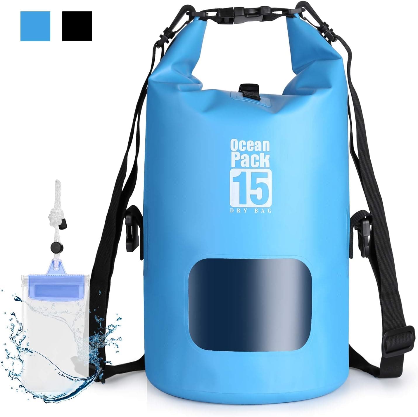 Dry Bag, FITNATE15L Dry Bag Backpack100% Waterproof, Roll Top Floating Dry Sack Lightweight & Durable for Kayaking, Rafting, Boating, Camping, Hiking, Fishing & Beach